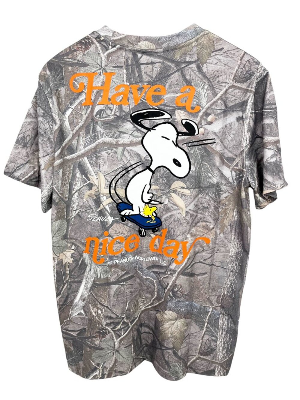 Neff x Peanuts Snoopy Camo Have a Nice Day Skateboard Men’s T-Shirt Medium NWT